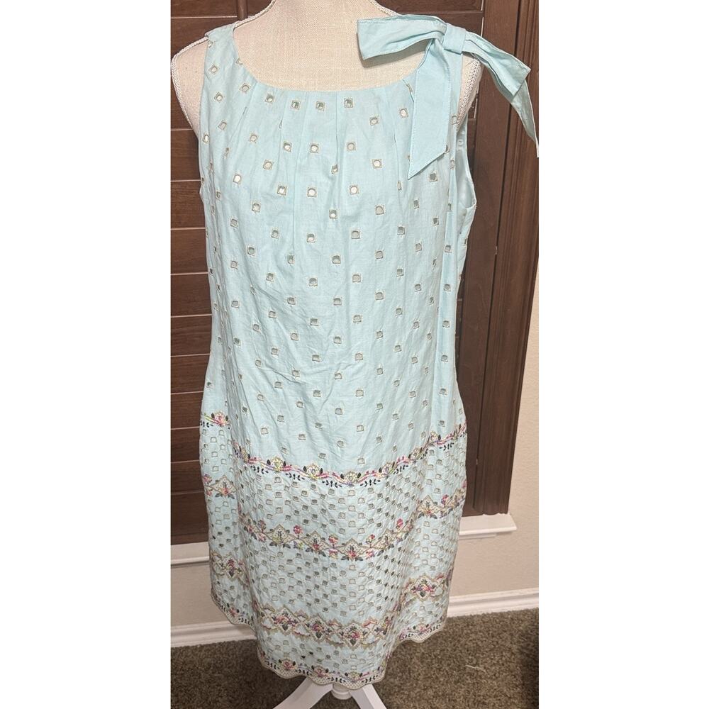 Samuel‎ Dong Party Dress Light Blue Embroidered Laser Cut Out Sheath Sz M